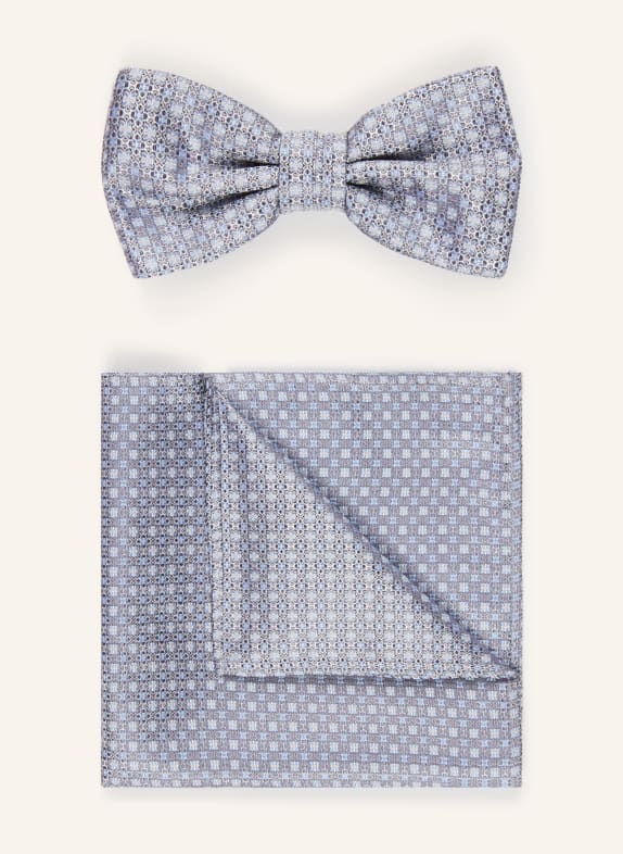 Prince BOWTIE Set: Fliege und Einstecktuch GRAU / HELLBLAU