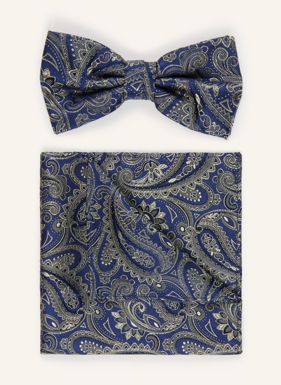 Prince BOWTIE Set: Fliege und Einstecktuch DUNKELBLAU / KHAKI