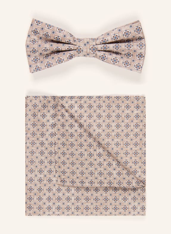 Prince BOWTIE Set: Fliege und Einstecktuch BEIGE / BLAU / WEISS