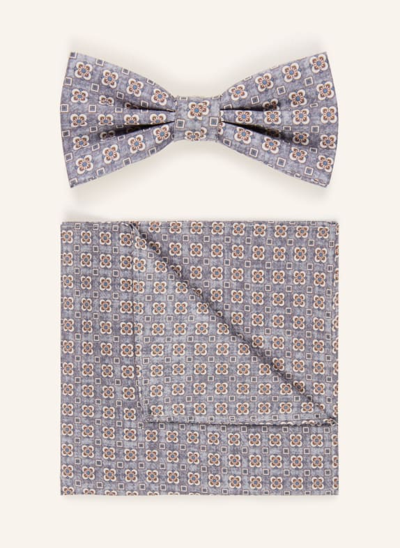 Prince BOWTIE Set: Fliege und Einstecktuch GRAU / BRAUN / HELLBLAU