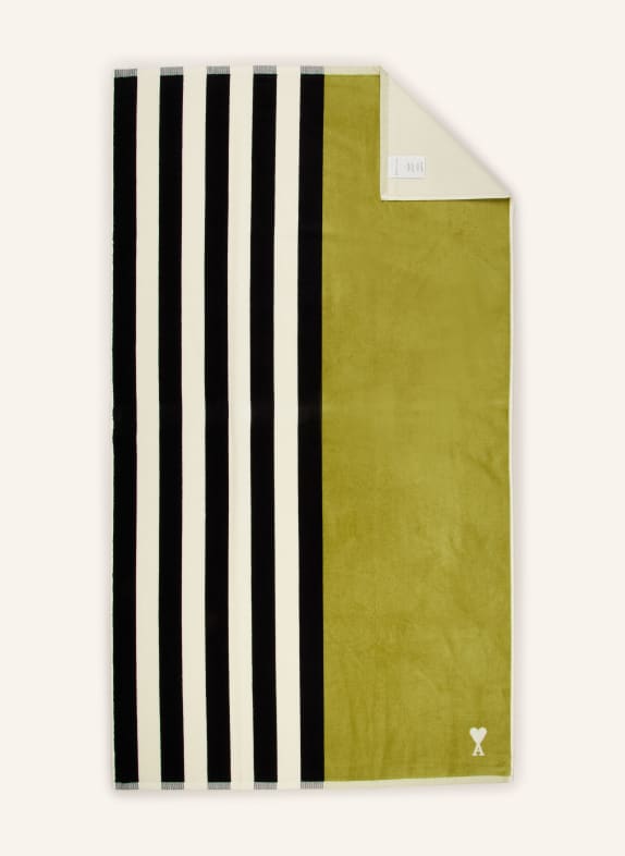 AMI PARIS Serviette de douche LITTLE AMI DE COEUR OLIVE / BLANC / NOIR