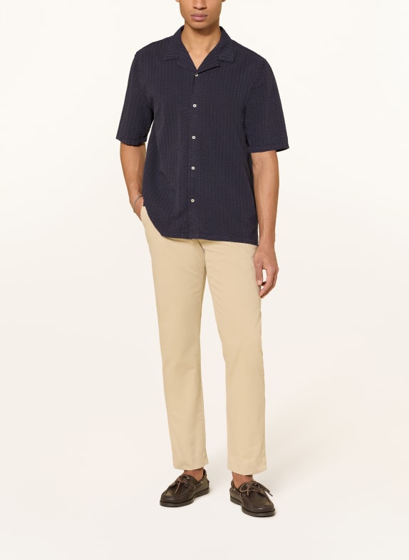 Officine Générale Linnen overhemd BENOIT Slim Fit DONKERBLAUW