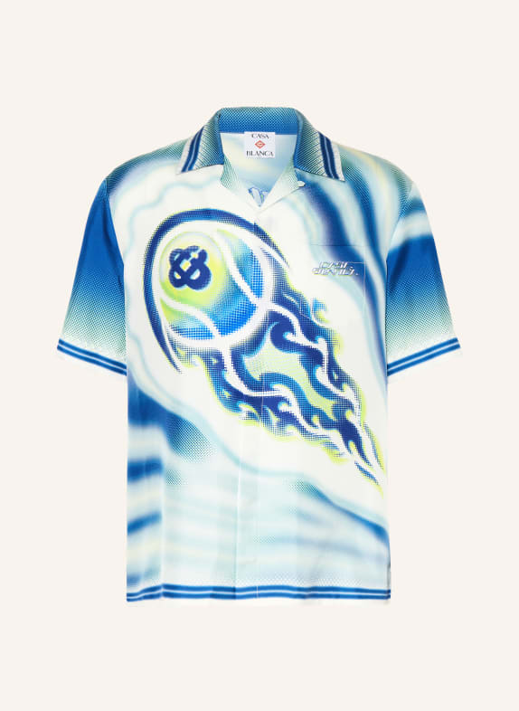 Casablanca Resorthemd FLAMING TENNIS BALL Comfort Fit aus Seide BLAU / NEONGRÜN / WEISS