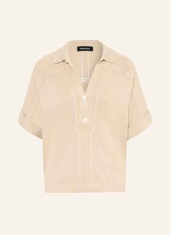 REPEAT Pletené polo tričko VELBLOUDÍ