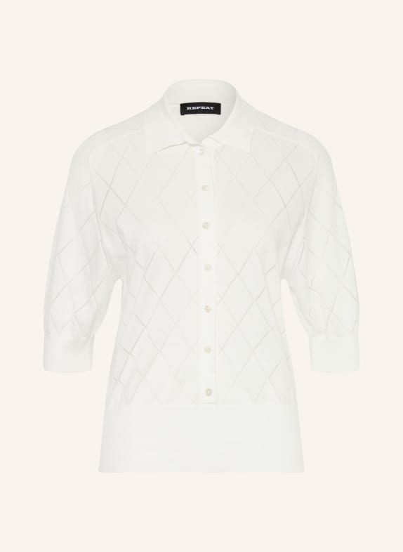 REPEAT Pletené polo tričko BÍLÁ