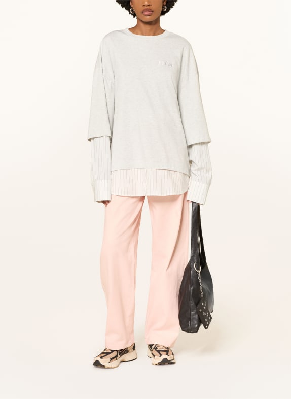 KARO KAUER Oversized longsleeve in materiaalmix LICHTGRIJS / WIT
