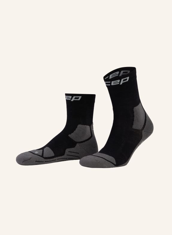cep Trekking-Socken HIKING LIGHT CUSHION COMPRESSION MID CUT mit Merinowolle SCHWARZ / GRAU