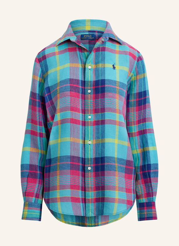 POLO RALPH LAUREN Linen shirt blouse TURQUOISE / DARK RED / DARK BLUE