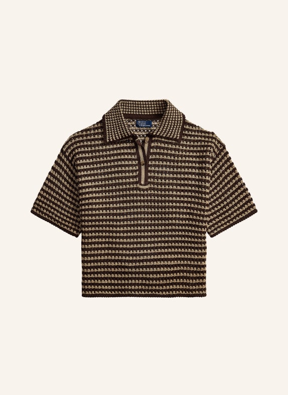 POLO RALPH LAUREN Strick-Poloshirt DUNKELBRAUN / CAMEL