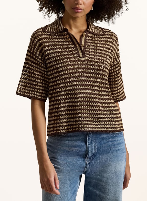 POLO RALPH LAUREN Gebreid poloshirt MARRON FONCÉ / CAMEL