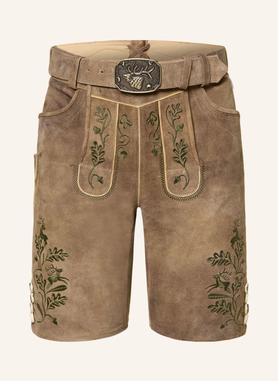 Spieth & Wensky Kožené kalhoty HARRY HNĚDÁ / TMAVĚ ZELENÁ