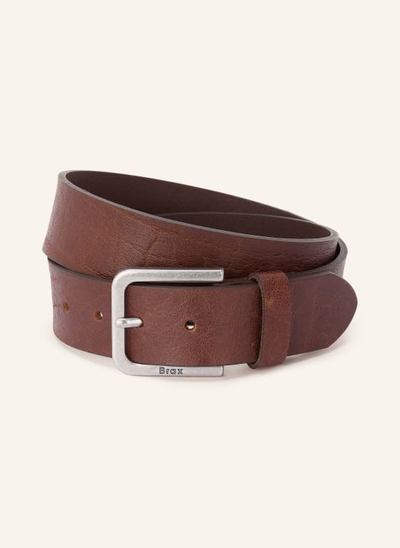 BRAX skórzany pasek CIEMNOBRĄZOWY / SREBRNY