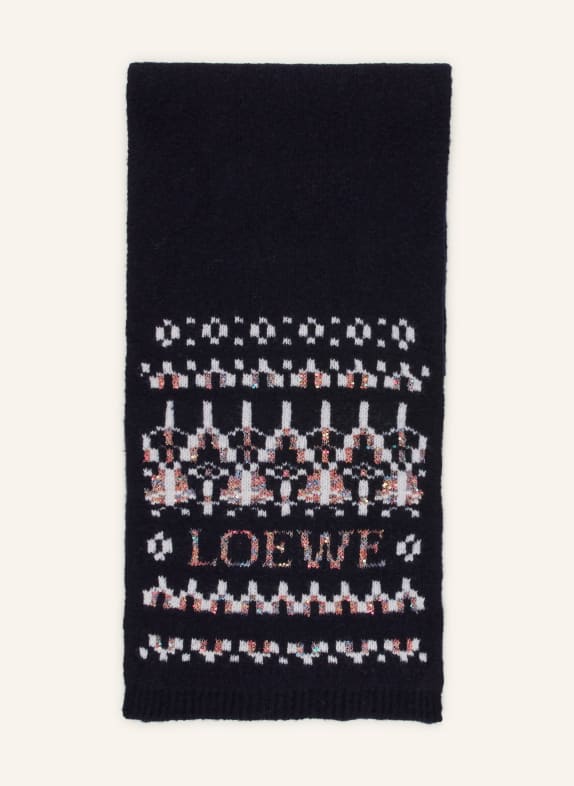 LOEWE Schal mit Pailletten DUNKELBLAU / BRAUN / CREME