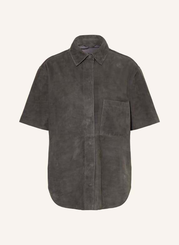 MRS & HUGS Hemdbluse aus Leder DUNKELGRAU