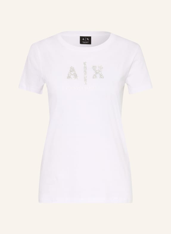 ARMANI EXCHANGE T-Shirt mit Schmucksteinen WEISS