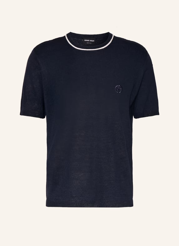 GIORGIO ARMANI Strickshirt aus Leinen mit Seide DUNKELBLAU / ECRU