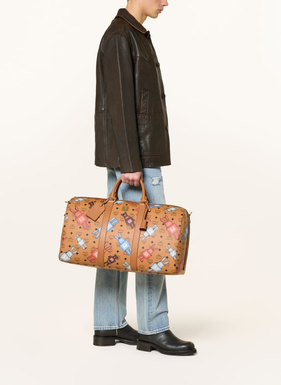 MCM OTTOMAR XL weekend bag COGNAC / RED / BLUE