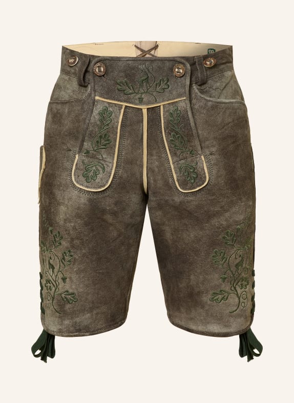 BECKERT Tradycyjne skórzane spodnie SAALDORF SZAROBRĄZOWY / CIEMNOZIELONY