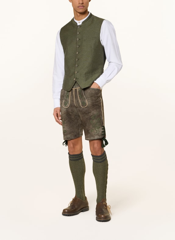 BECKERT Pantaloni tradiționali din piele SAALDORF TAUPE / VERDE ÎNCHIS