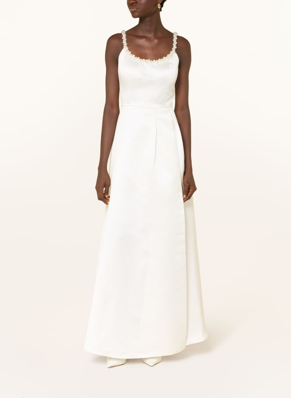 APART Robe de soirée en satin avec perles décoratives ÉCRU