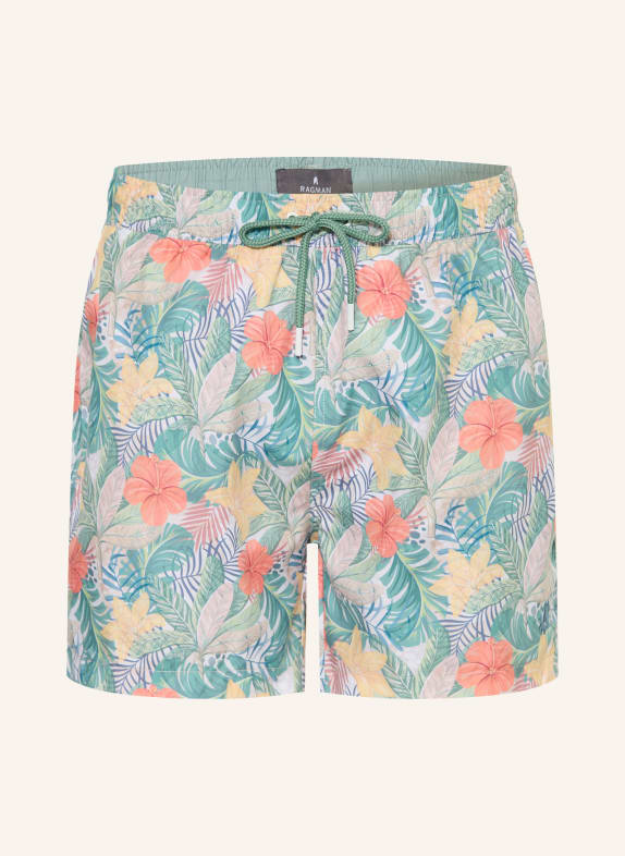RAGMAN swim shorts TEAL / LIGHT RED / YELLOW