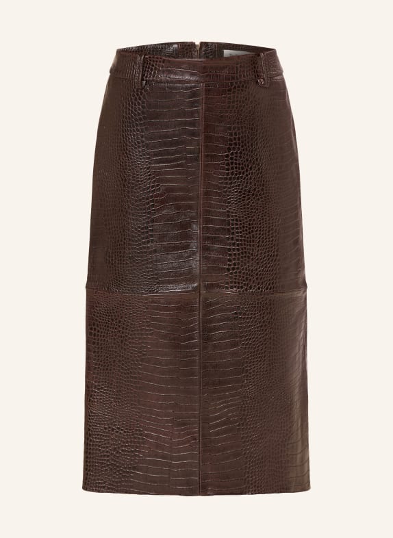 The Frankie Shop Kožená sukně TANEY TMAVĚ HNĚDÁ