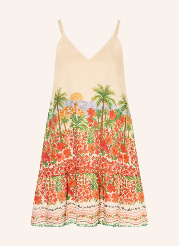 MRS & HUGS plátěné šaty SVĚTLE HNĚDÁ / ČERVENÁ / ZELENÁ