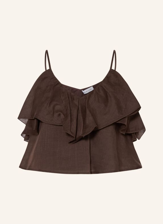 MRS & HUGS Bluzka z falbanami CIEMNOBRĄZOWY