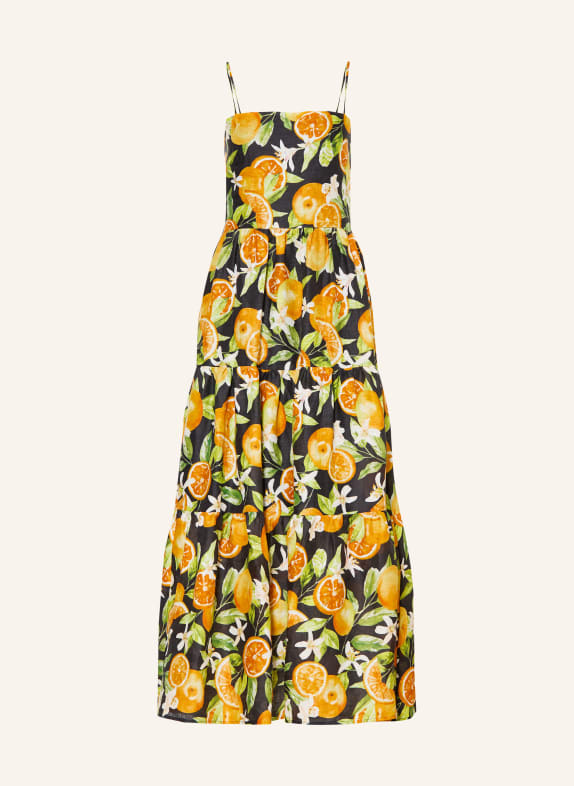 MRS & HUGS Leinenkleid ORANGE / GRÜN / SCHWARZ