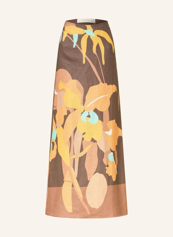 FAITHFULL THE BRAND Lněná sukně MARTINA HNĚDÁ / ORANŽOVÁ / ŽLUTÁ