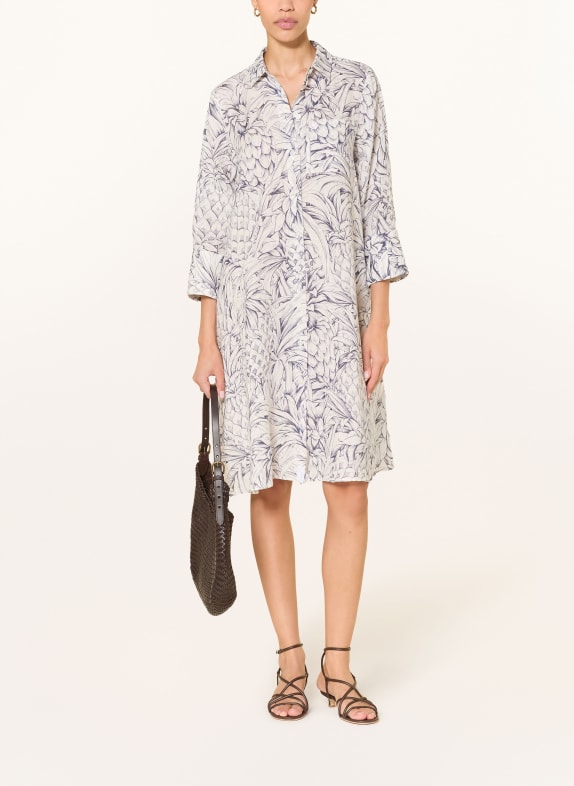 ROBERT FRIEDMAN Lněné šaty s 3/4 rukávy KRÉMOVÁ / TMAVĚ MODRÁ