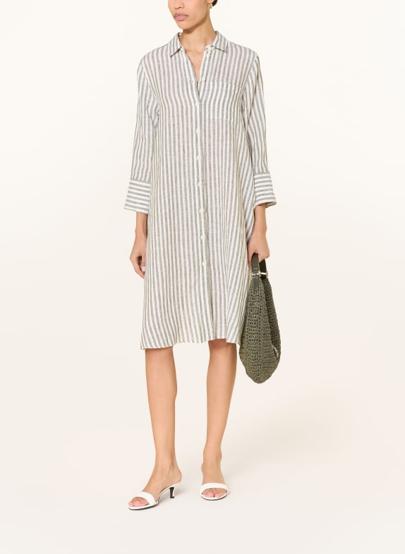ROBERT FRIEDMAN Lněné šaty s 3/4 rukávy BÍLÁ / OLIVOVÁ