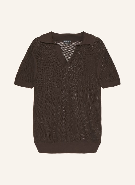 TOM FORD Knitted polo shirt with silk DARK BROWN