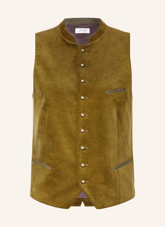Grasegger Trachtenweste KREUZER aus Samt OLIV / TAUPE