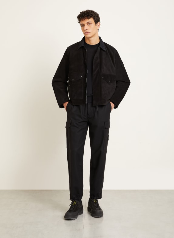 STONE ISLAND Leren jas GHOST ZWART