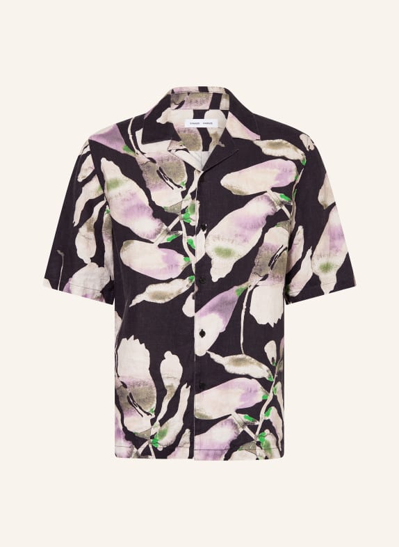 SAMSØE  SAMSØE SAOSCAR linen resort shirt BLACK / CREAM / LIGHT PURPLE