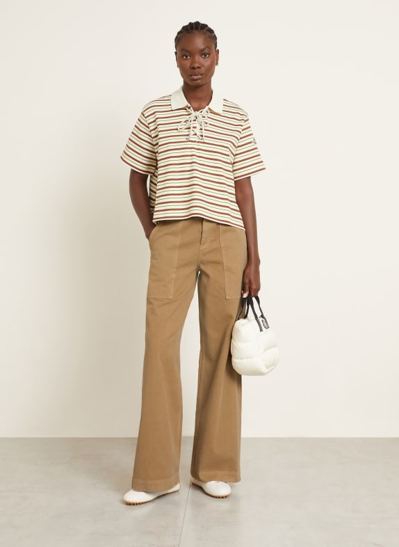 MONCLER Jersey-poloskjorte CREME / BRUN / GRØN