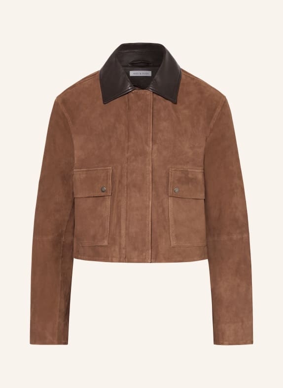 MRS & HUGS leather jacket BROWN / DARK BROWN