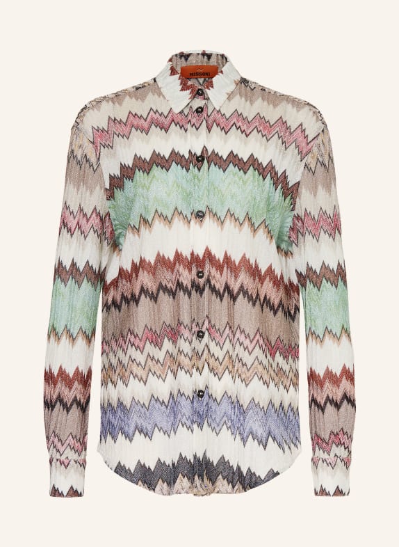 MISSONI Strickbluse mit Glitzergarn WEISS / BRAUN / HELLGRÜN