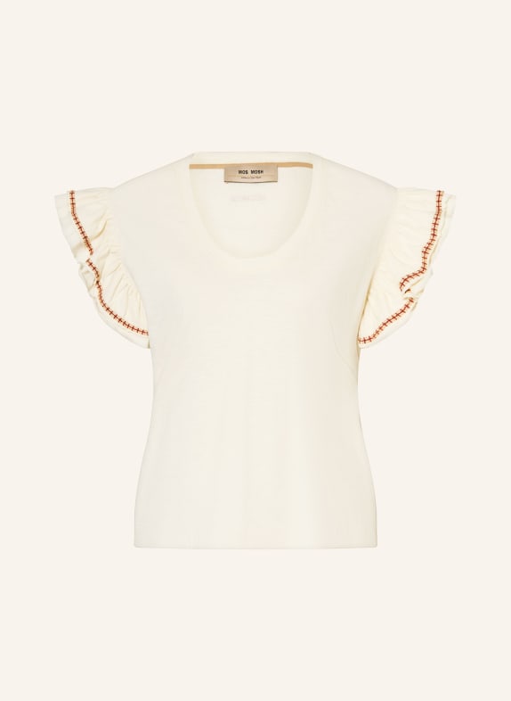 MOS MOSH T-shirt MMTORRA met ruches ECRU / LICHTBRUIN / BRUIN