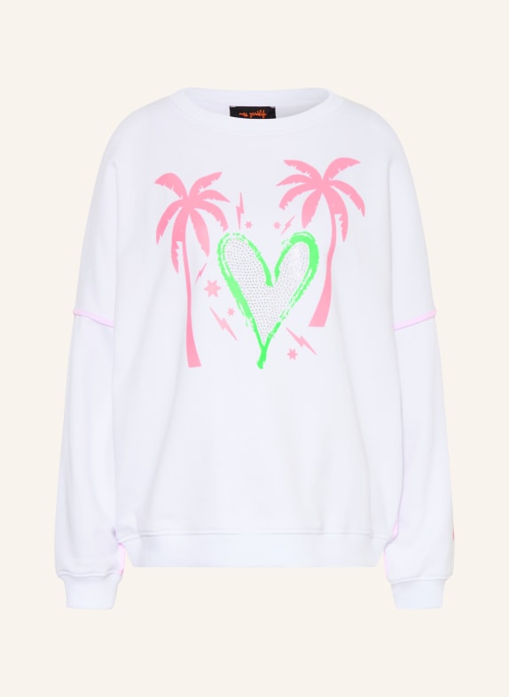 miss goodlife Oversized mikina s ozdobnými kamínky BÍLÁ / SVĚTLE ČERVENÁ / NEONOVĚ ZELENÁ