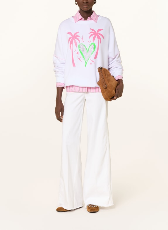miss goodlife Oversized sweatshirt met sierstenen WIT / LICHTROOD / NEONGROEN