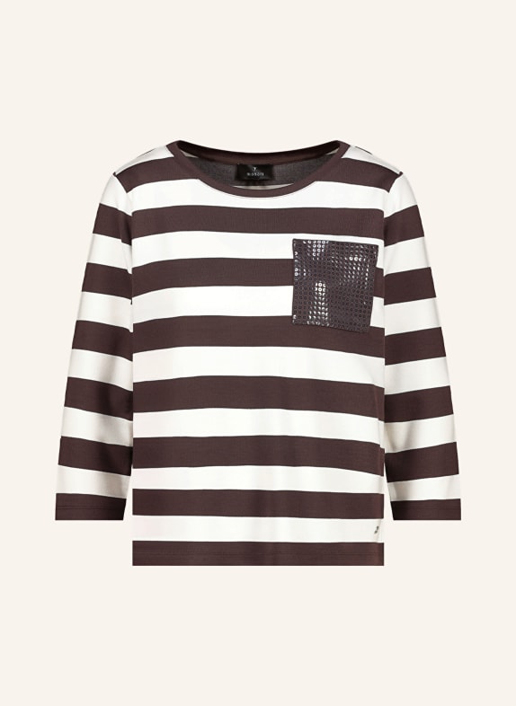 monari Tričko s 3/4 rukávem a flitry TMAVĚ HNĚDÁ / BÍLÁ
