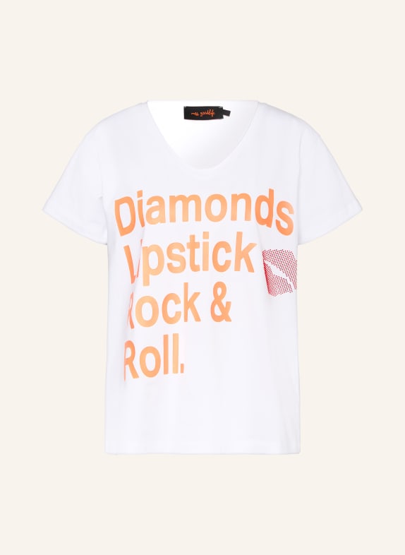 miss goodlife T-shirt avec pierres précieuses BLANC / ROUGE FONCÉ / ORANGE FLUO