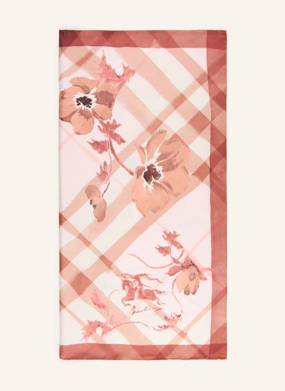 BURBERRY foulard en soie ROSE CLAIR / MARRON CLAIR / VIEUX ROSE