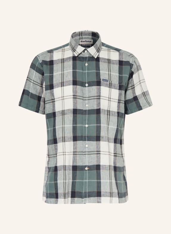 Barbour Korte mouwen CROFT Relaxed Fit overhemd met linnen PETROL / LICHTGRIJS / DONKERBLAUW