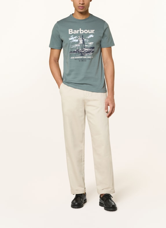 Barbour T-shirt HARBOURSIDE OLIJF / BEIGE / LICHTBLAUW