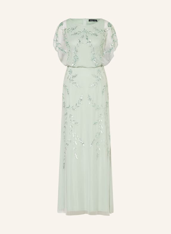 ADRIANNA PAPELL Suknia wieczorowa z cekinami i ozdobnymi perełkami TURKUSOWY