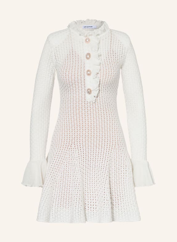 self-portrait Knitted dress with gemstones and ruffles WHITE