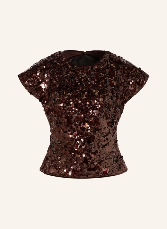 GANNI Svetrová košile z sametu s flitry TMAVĚ HNĚDÁ
